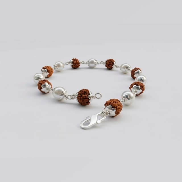 Divine Union Silver Rudraksh & Moti Bracelet