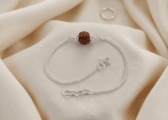 Silver Capped 5 Mukhi Rudraksh Curb Chain Rakhi