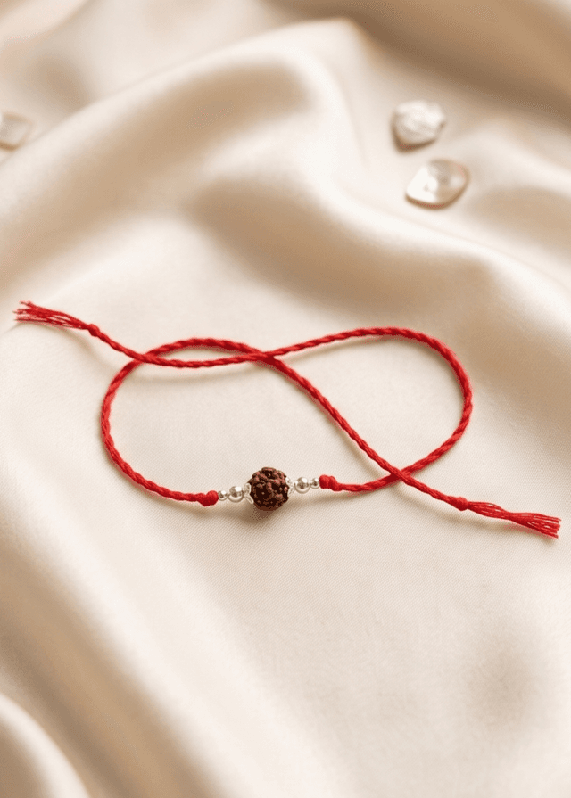 Elegant Single Rudraksh and Silver Bead Rakhi