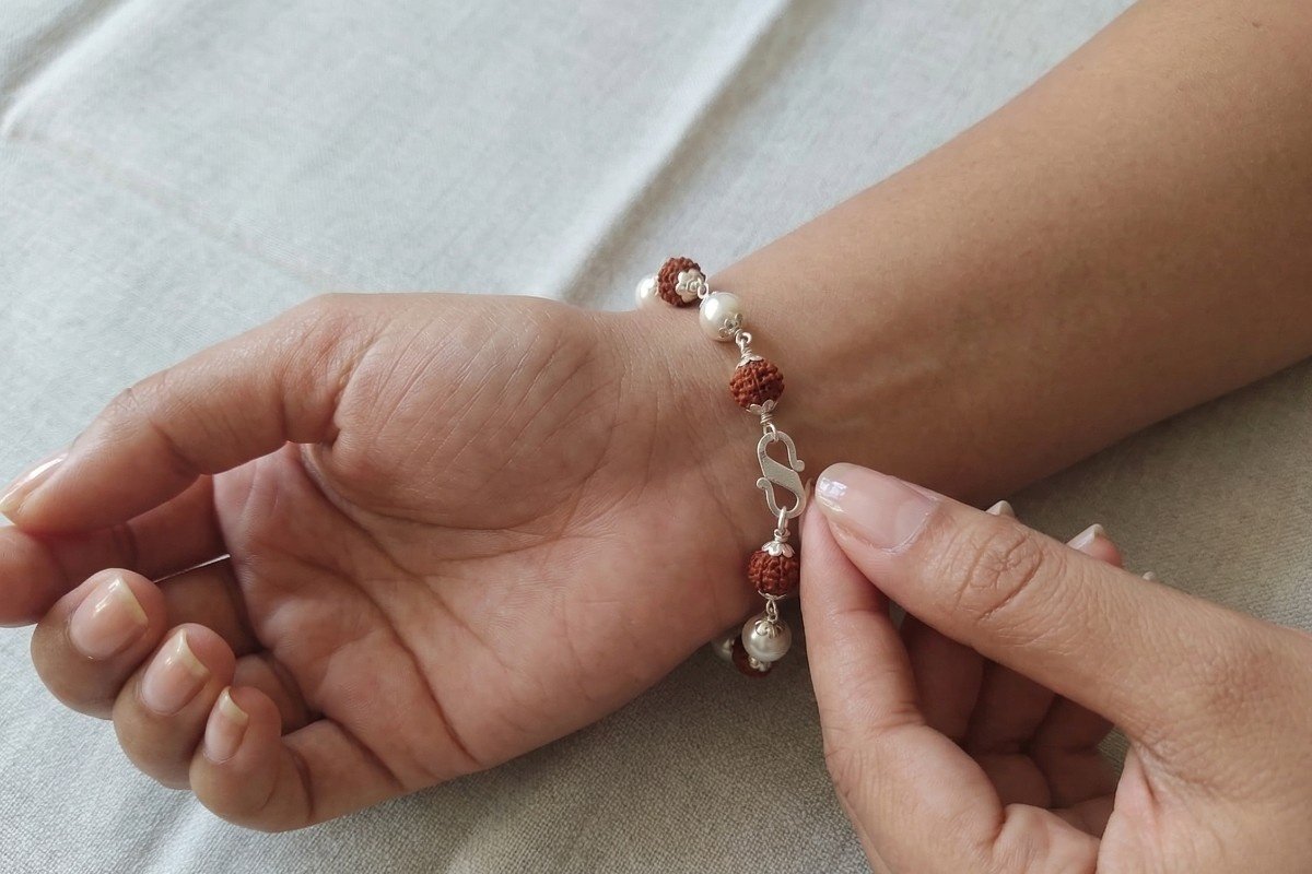 Divine Union Silver Rudraksh & Moti Bracelet