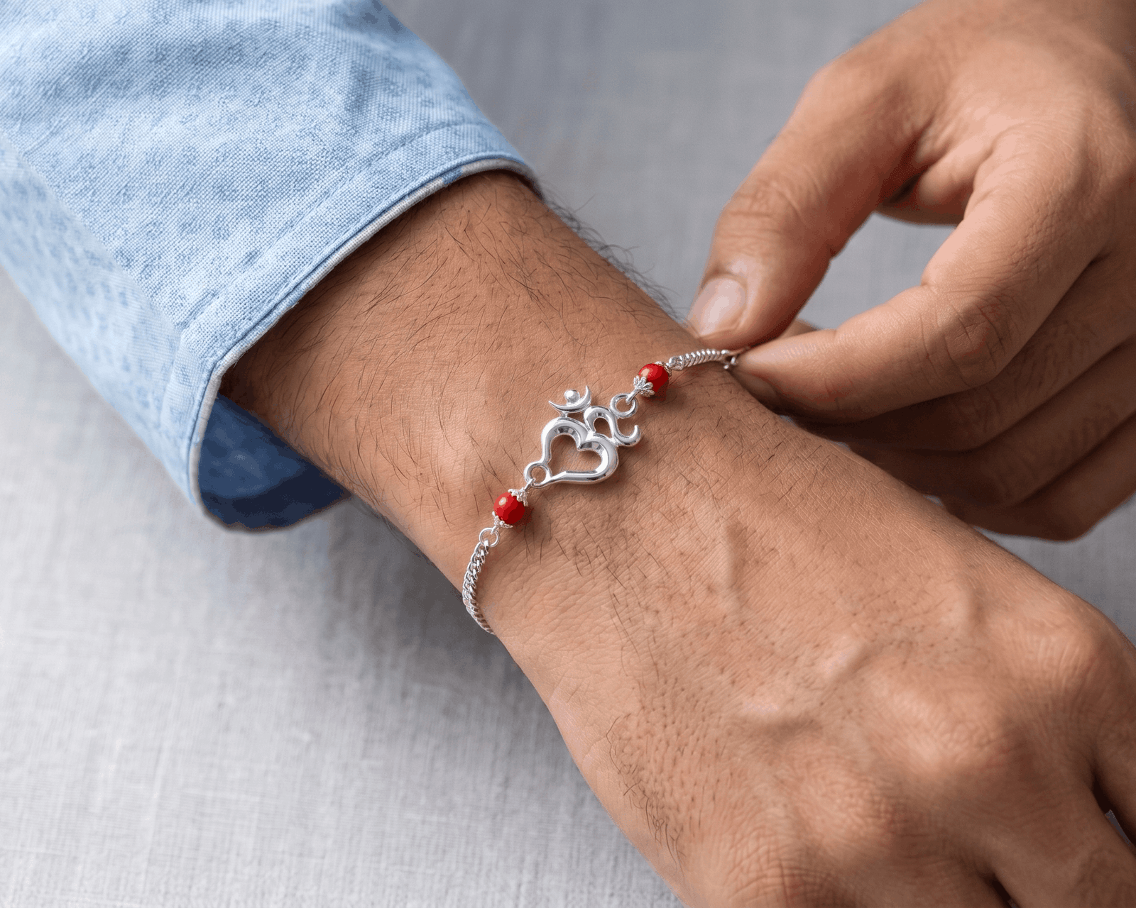 Divine Om Silver Chain Rakhi