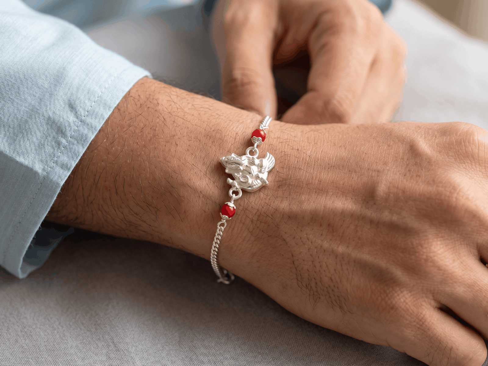 Divine Silver Ganesha Curb Chain Rakhi