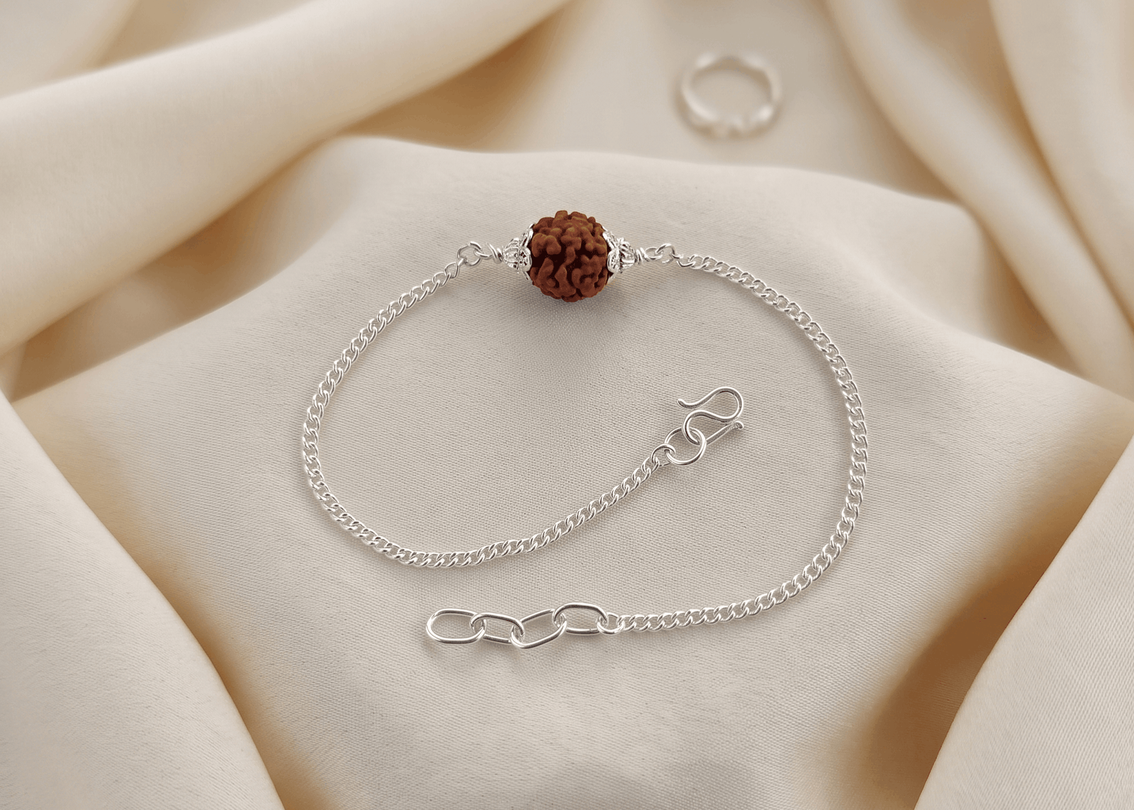 Silver Capped 5 Mukhi Rudraksh Curb Chain Rakhi