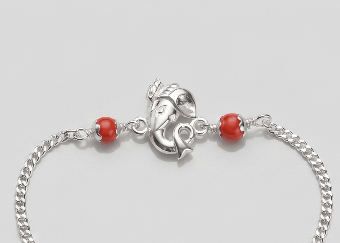 Auspicious Ganesha Silver Chain Rakhi